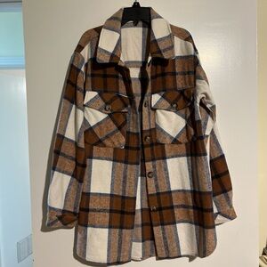 Kori Brown and White Plaid Long Flannel Shirt. Small.
